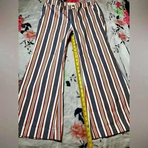 By-Anthropology Low Rise Blue/Burnt Orange Striped Flare Pants Women’s‎ Sz 10 - Picture 7 of 9